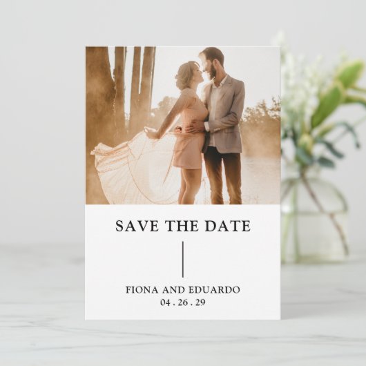 Fiona foto vet monogram moderne bruiloft save the date (Staand voorkant)