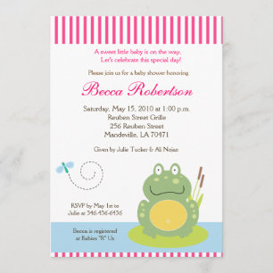 Fiona the Pond Frog (Green) Baby shower Invite Kaart