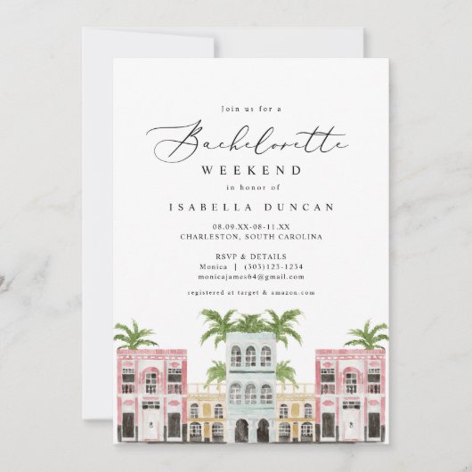 FIONA Waterverf Charleston SC Bachelorette Kaart (Voorkant)