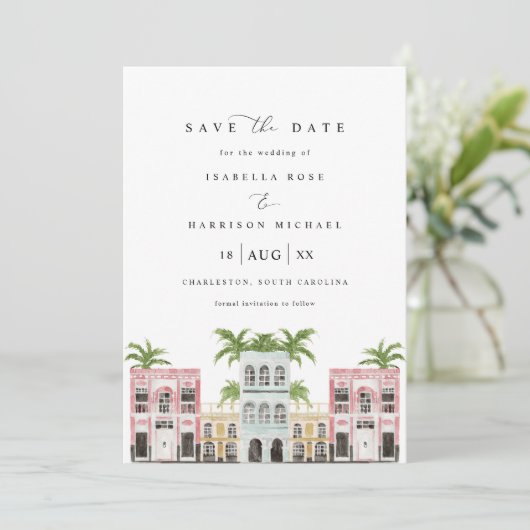 FIONA Waterverf Charleston SC Opslaan Datum Kaart (Staand voorkant)