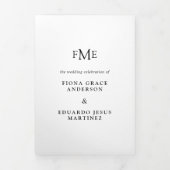 Fiona zwart-wit Bold Monogram Moderne bruiloft Drieluik Uitnodiging (Cover)