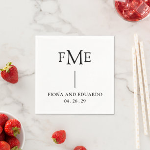Fiona zwart-wit Bold Monogram Moderne bruiloft Servet