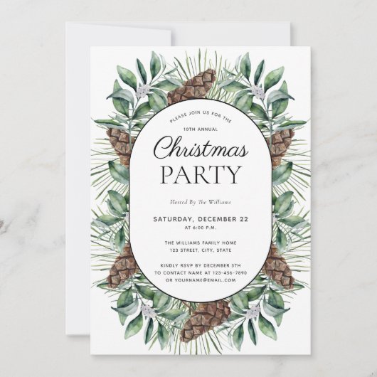 Fir Cone d'hiver moderne Noël Invitation (Devant)