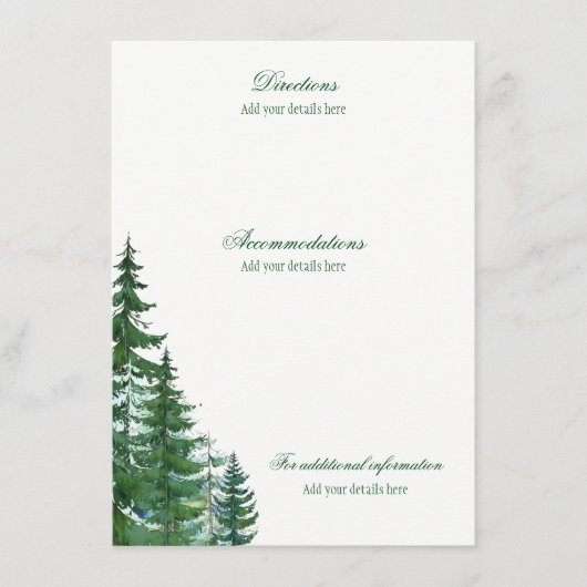 Fir Tree bruiloft Details Informatie Kaarten (Voorkant)