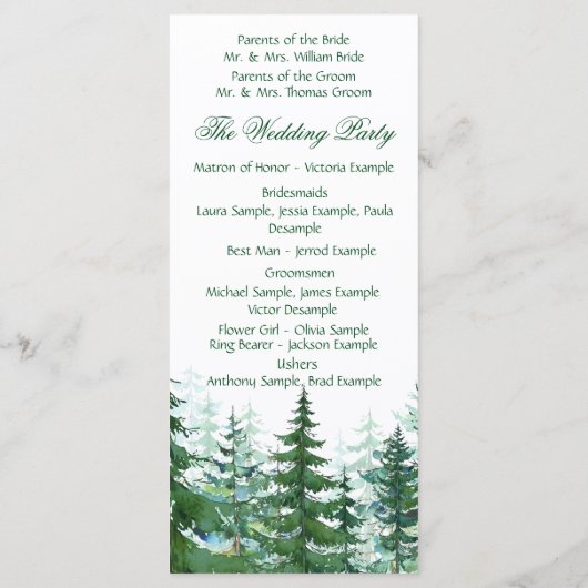 Fir Tree Huwelijksorder van Ceremonie Programma (Achterkant)