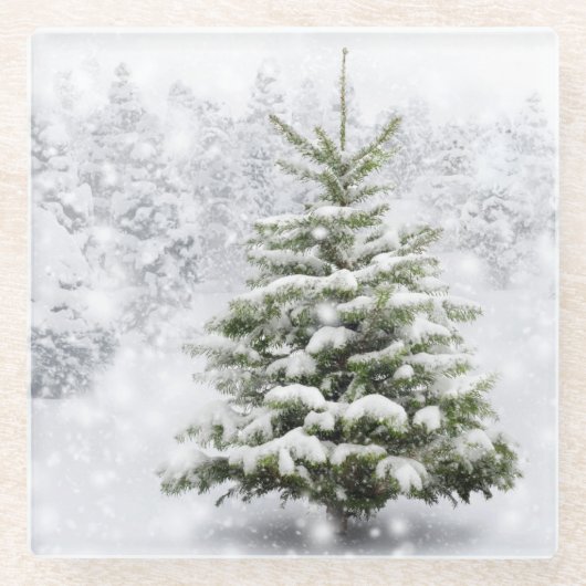 Fir Tree in Thick Snow Glazen Onderzetter (Voorkant)