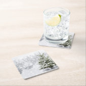 Fir Tree in Thick Snow Vierkante Kartonnen Onderzetter (Insitu)