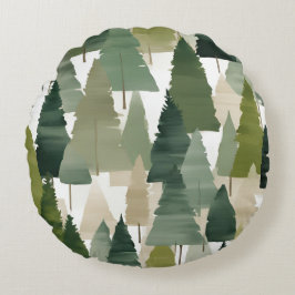 Fir Trees Green Neutrals Modern Art Rond Kussen