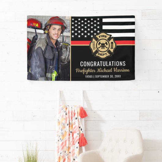 Fire Academy Afstuderen Brandweerman Foto Spandoek (Insitu)