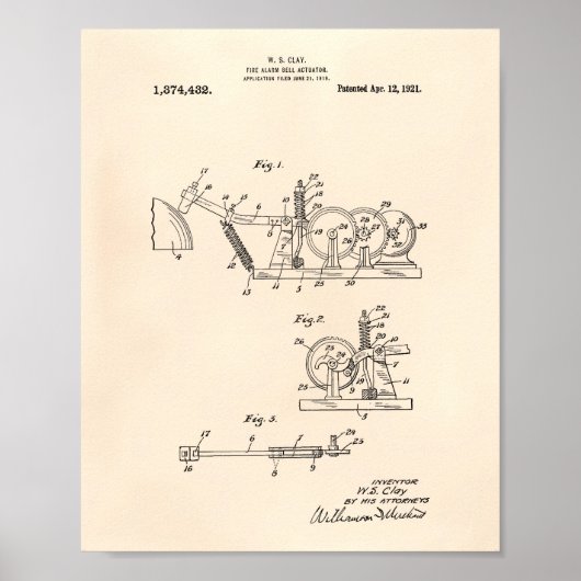 Fire Alarm Bell 1921 Patent Art - Old Peper Poster (Voorkant)