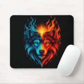Fire and Ice Wolf – Blue Red Elemental Animal Muismat (Met muis)