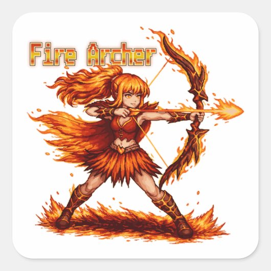 Fire Archer Pixel Art RPG Fantasy Flame Warrior Vierkante Sticker (Voorkant)