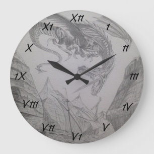 Fire breathing Dragon attacking viking boat Grote Klok