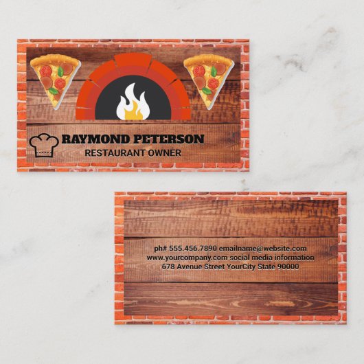 Fire Brick Oven | Hout | Pizza Slices Visitekaartje (Voorkant / Achterkant)