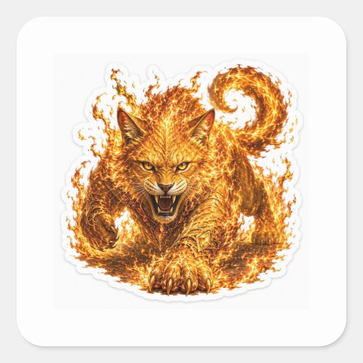 Fire Cat Fantasy Sticker (Voorkant)