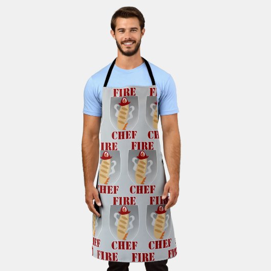Fire Chef Funny Cooking Time Cartoon Slogan Schort (Gedragen)