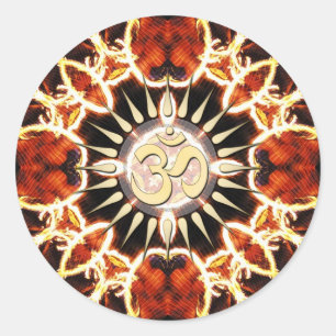 Fire Circle Golden Om Spirit Ronde Sticker