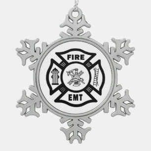 Fire Dept EMT Tin Sneeuwvlok Ornament
