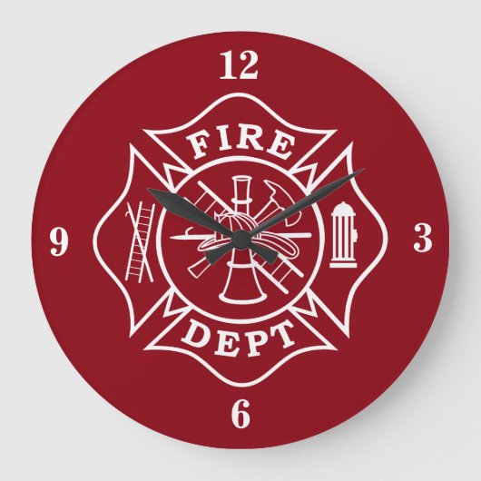 Fire Dept Maltese Cross Large Wall Clock Grote Klok (Voorkant)