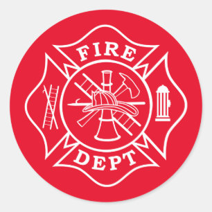 Fire Dept Maltese Cross Round Sticker, Glossy Ronde Sticker