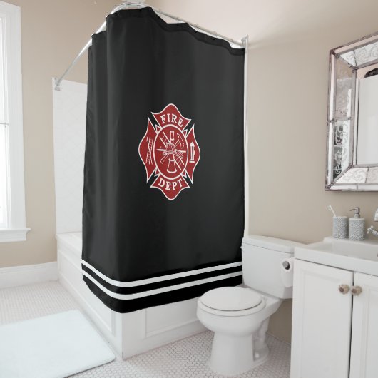 Fire Dept Maltese Cross Shower Curtain Douchegordijn (In situ)