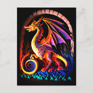 Fire Dragon Castle Fantasy Art Mythical Creaters Briefkaart