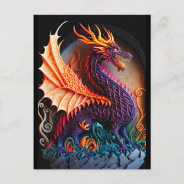 Fire Dragon Castle Fantasy Art Mythical Creaters Briefkaart