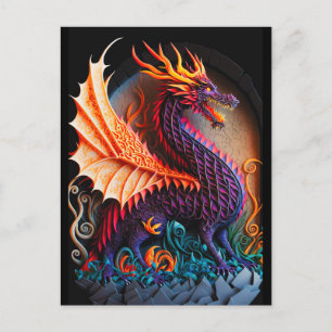 Fire Dragon Castle Fantasy Art Mythical Creaters Briefkaart