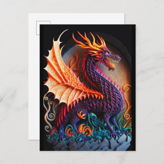 Fire Dragon Castle Fantasy Art Mythical Creaters Briefkaart (Voorkant / Achterkant)