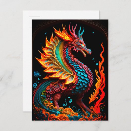 Fire Dragon Castle Fantasy Art Mythical Creaters Briefkaart (Voorkant / Achterkant)