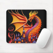 Fire Dragon Castle Fantasy Art Mythical Creaters Muismat (Met muis)