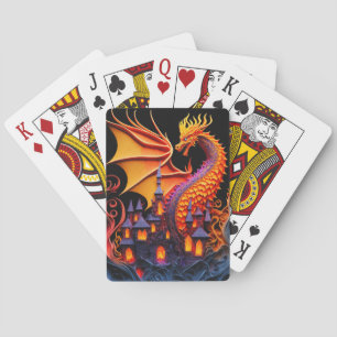 Fire Dragon Castle Fantasy Art Mythical Creaters Pokerkaarten