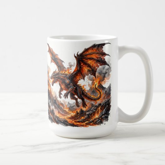 Fire Dragon Mug | Flaming Dragon Accent Coffee Mug (Droite)