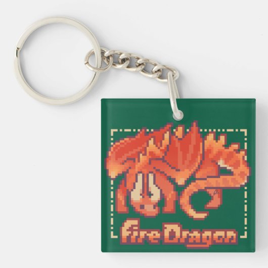 Fire Dragon pixel art   Sleutelhanger (voorkant)