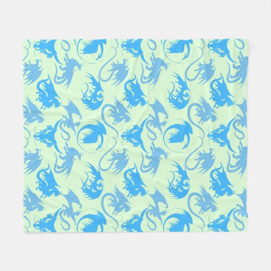 Fire Dragons Pattern LBlue L Groen BG Fleece Deken (Voorkant (Horizontaal))