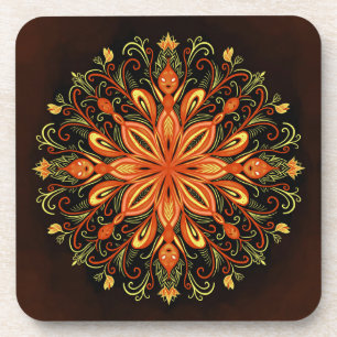 Fire Element Mandala - Kaleidoscopische Vlammensch Bier Onderzetter