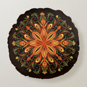 Fire Element Mandala - Kaleidoscopische Vlammensch Rond Kussen