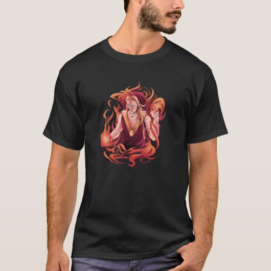 Fire Elf Surrounded By Flames Mythical Dwarf Elf   T-shirt (Voorkant)