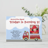 Fire Engine *PHOTO* Birthday Uitnodiging (Staand voorkant)