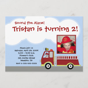 Fire Engine *PHOTO* Birthday Uitnodiging