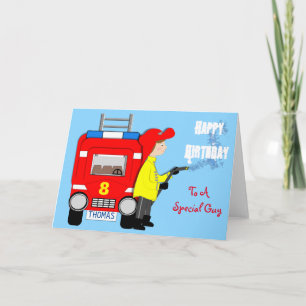 Fire-fighter Fire Engine thema Kind Happy Birthday Kaart
