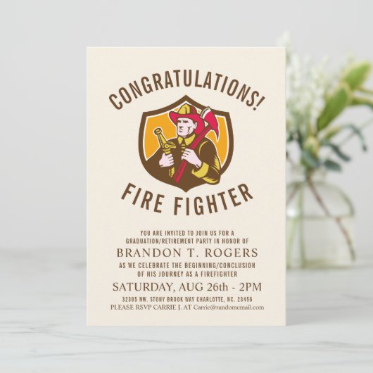 Fire Fighter Retro Style Afstuderen Aankondiging (Staand voorkant)