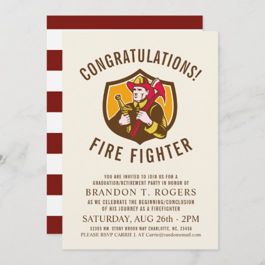 Fire Fighter Retro Style Afstuderen Aankondiging (Voorkant / Achterkant)