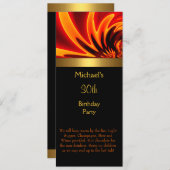 Fire Gold Black 30th Birthday Party Long Kaart (Voorkant / Achterkant)