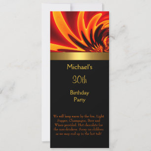 Fire Gold Black 30th Birthday Party Long Kaart