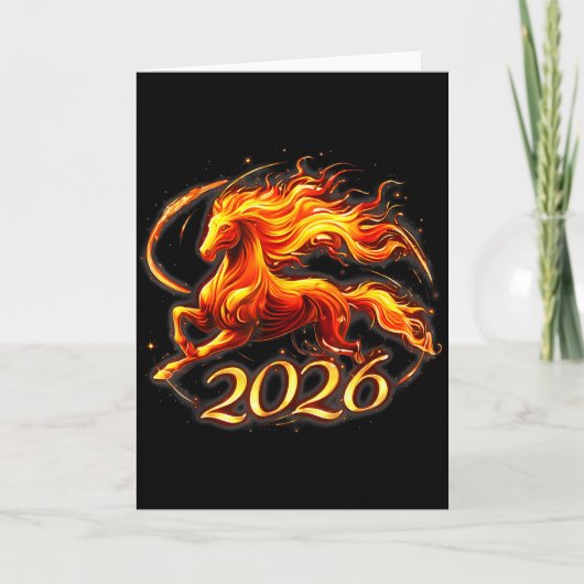 Fire Horse Chinese Zodiac Symbol 2026 Lunar New Ye Kaart (Voorkant)