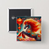 Fire Horse Vierkante Button 5,1 Cm (Voorkant /achterkant)