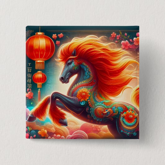 Fire Horse Vierkante Button 5,1 Cm (Voorkant)