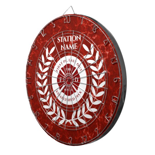Fire House Station Red Marble White Laurel Dartbord (Voorkant Rechts)