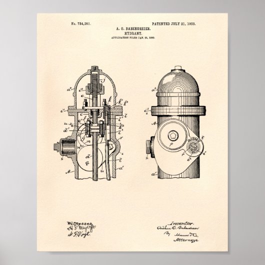 Fire Hydrant 1903 Patent Art - oude poster (Voorkant)
